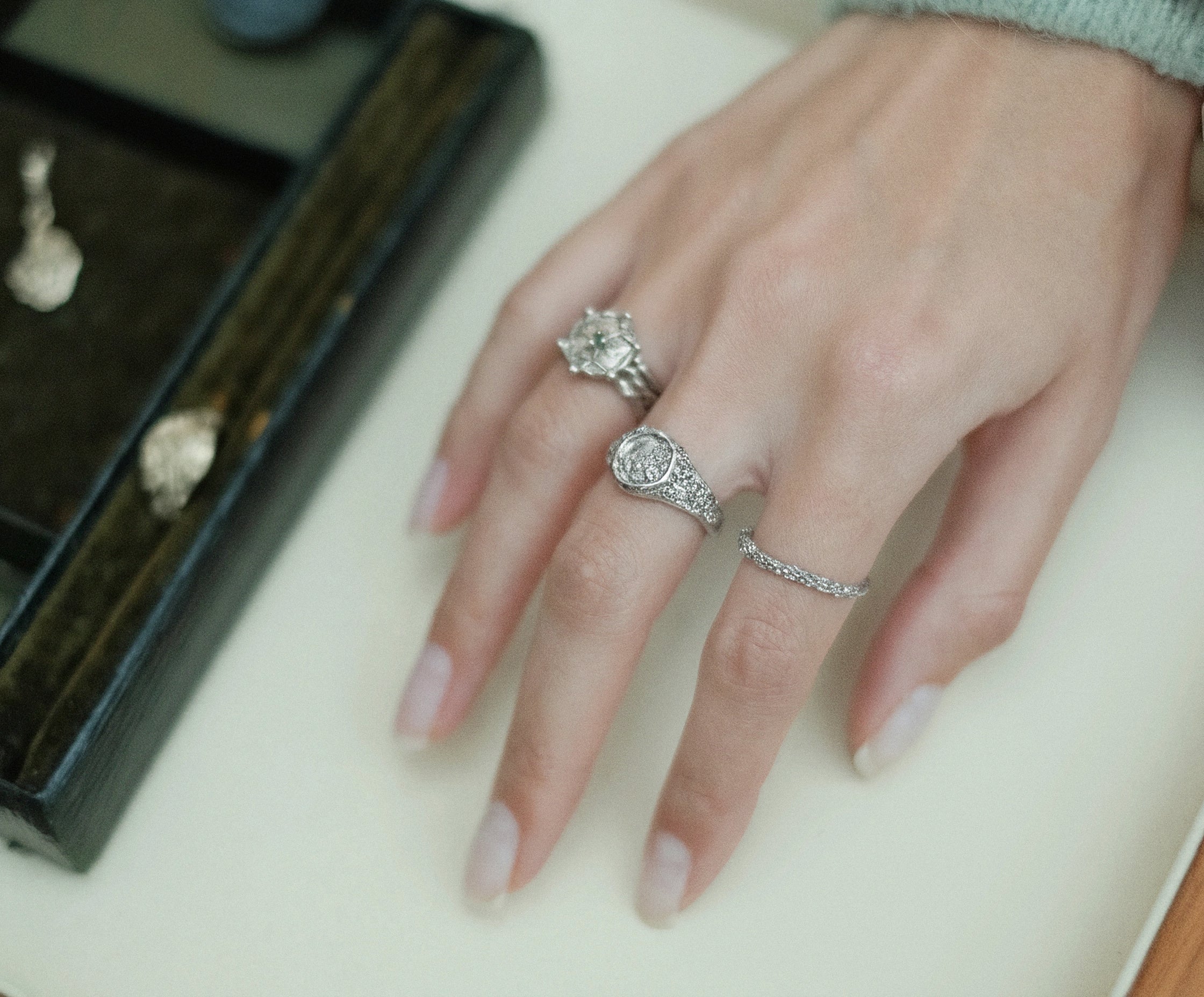 THE LYRIA BAND — Skinny Floral Stacking Band (Sterling Silver)