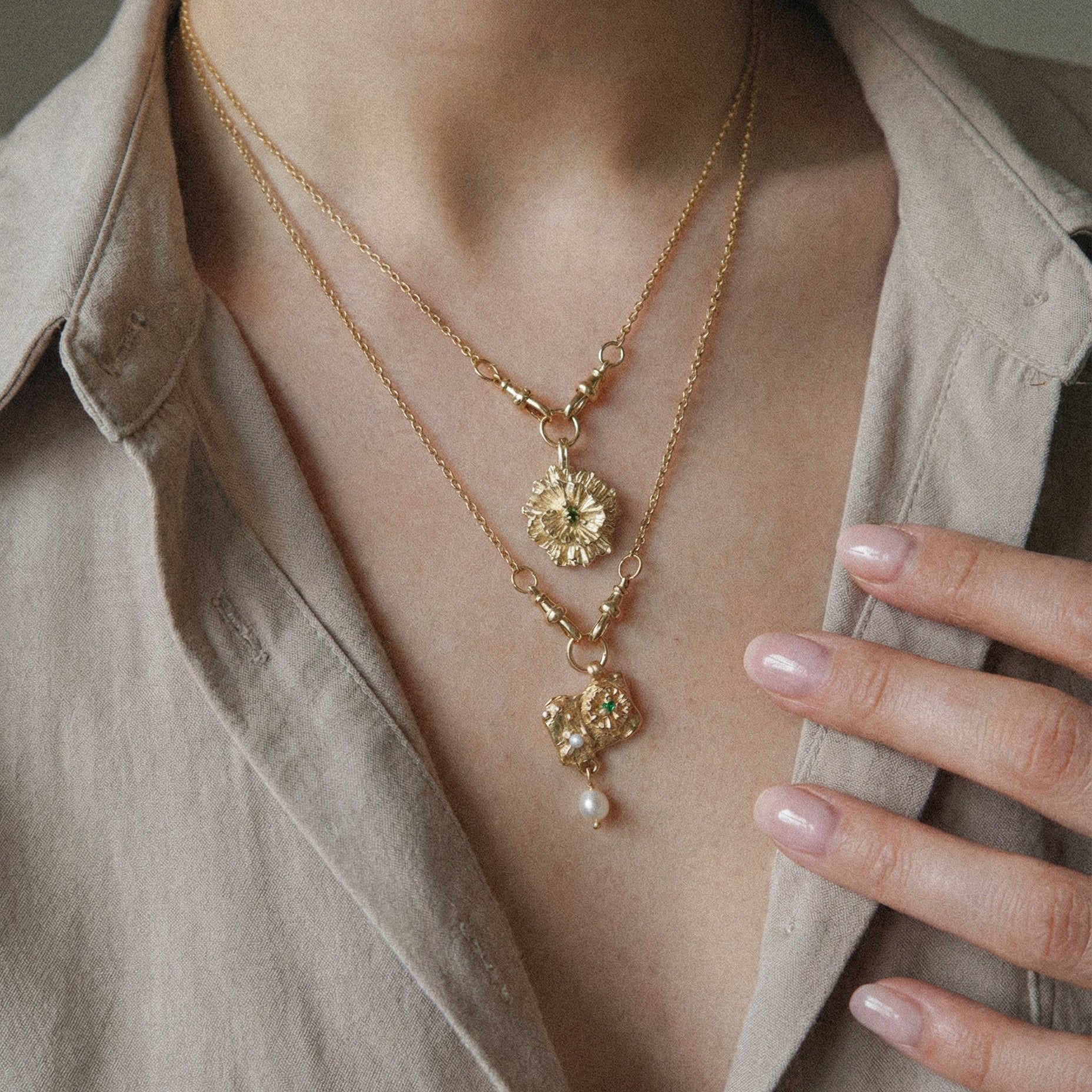 Tablet of Flora Necklace - Engravable Botanical Pendant in Sterling Silver & Gold Vermeil