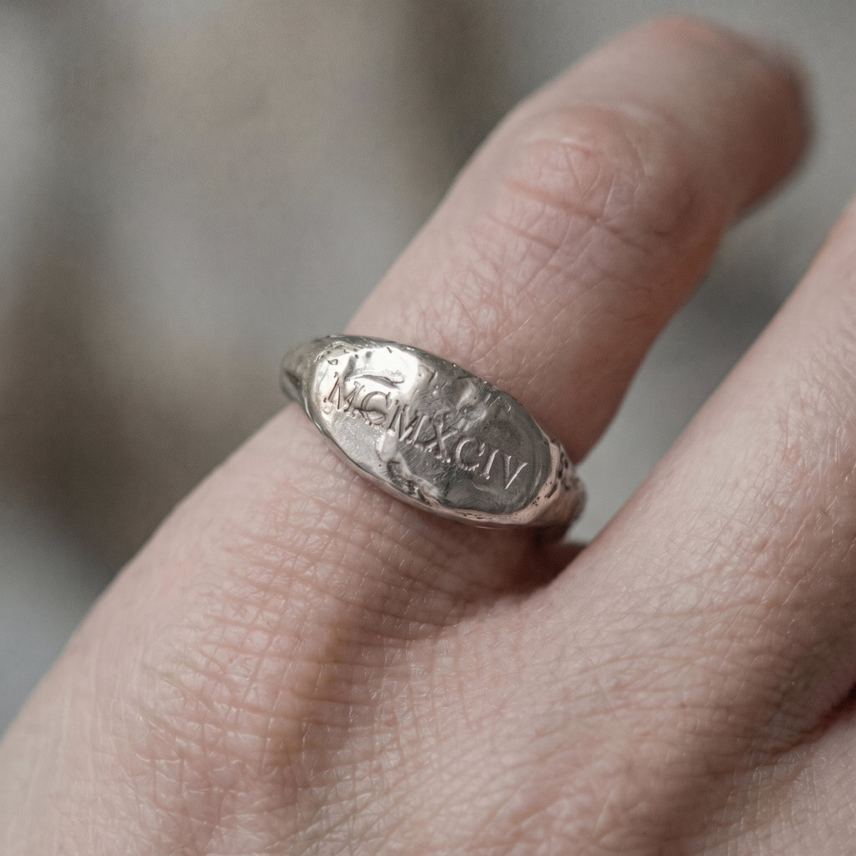 Molten Beeswax Signet Ring - Engravable Signet Ring in Sterling Silver
