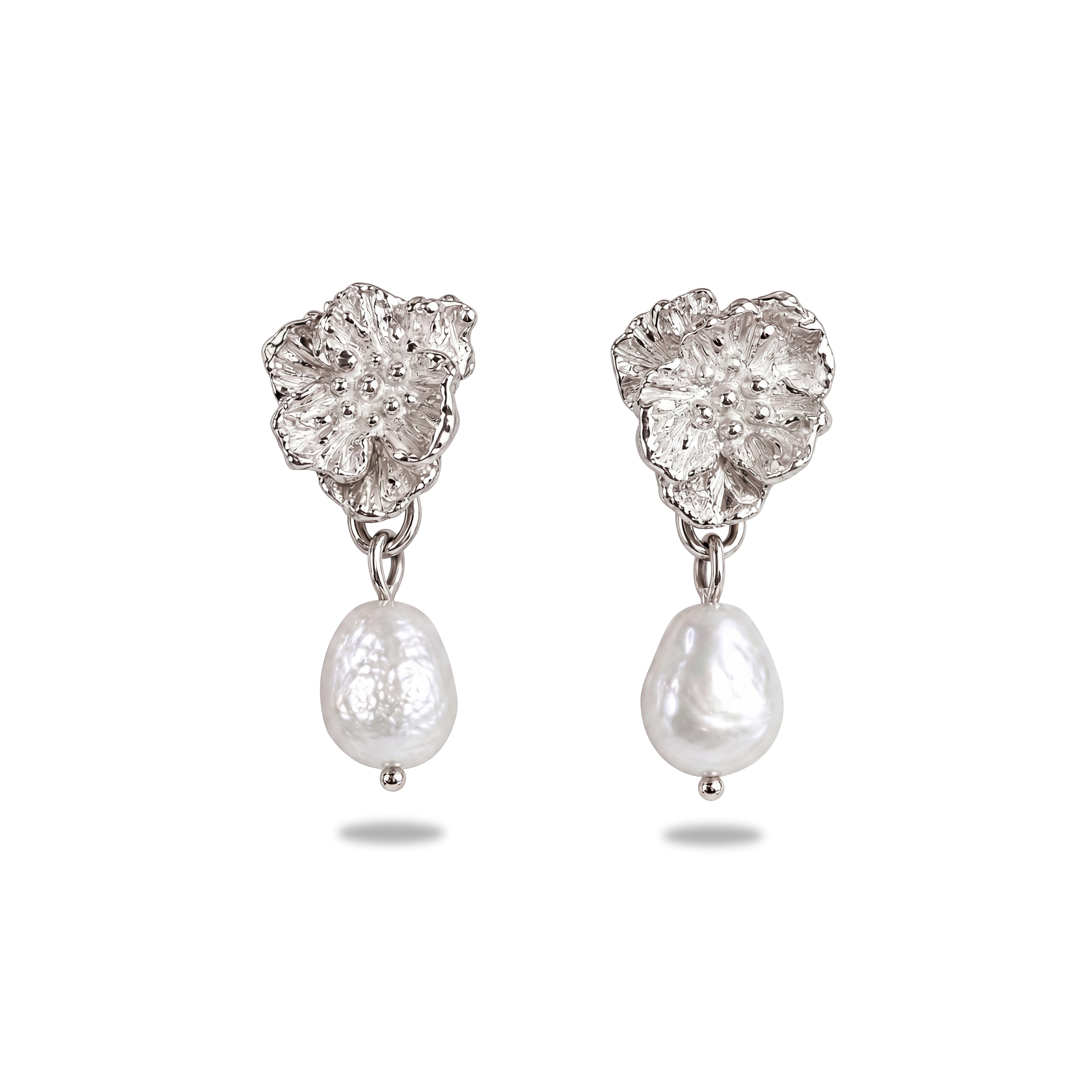 Anthemis Petite Drops – Delicate Floral Earrings in Sterling Silver & Gold Vermeil