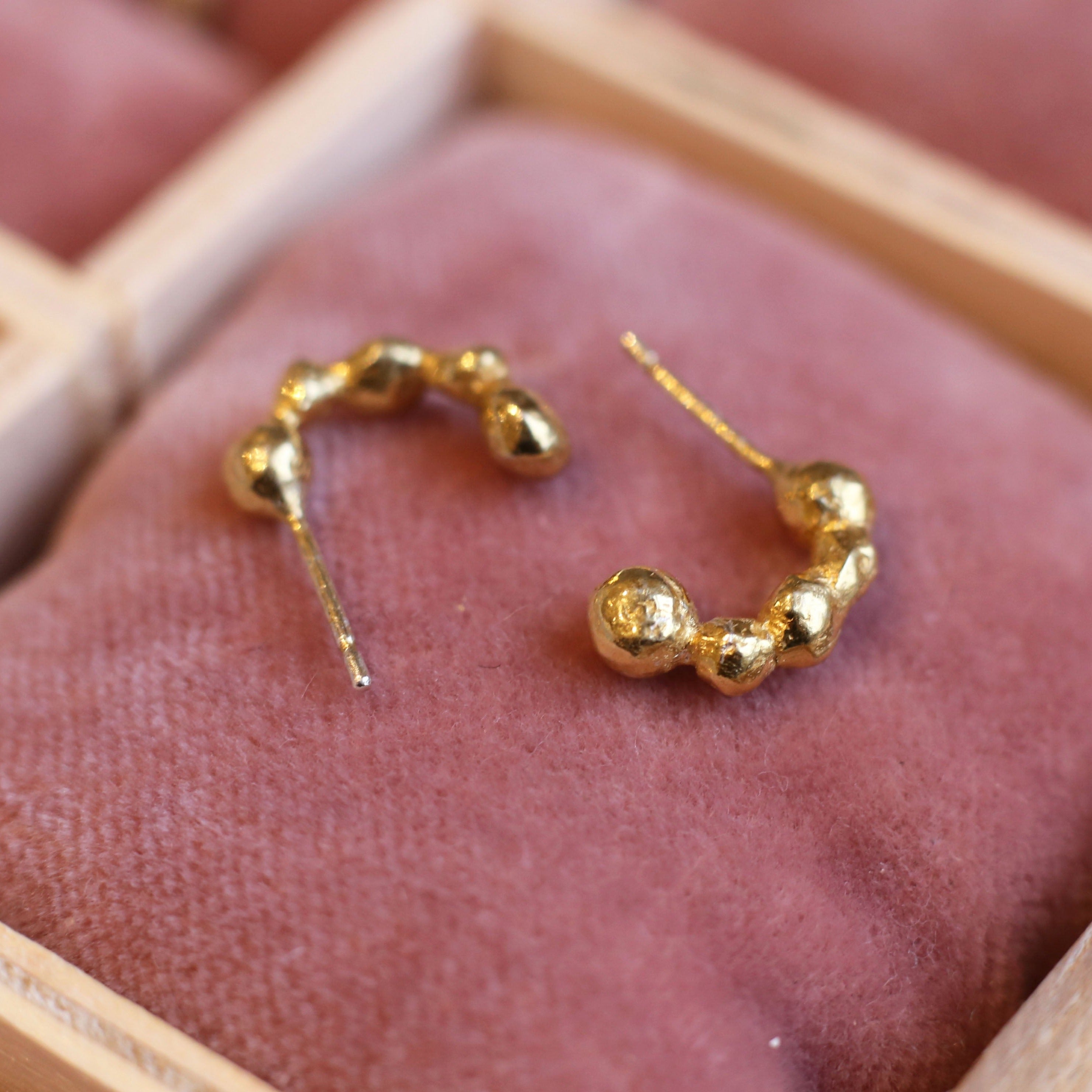 gold plated sterling silver organic ball textures hoops