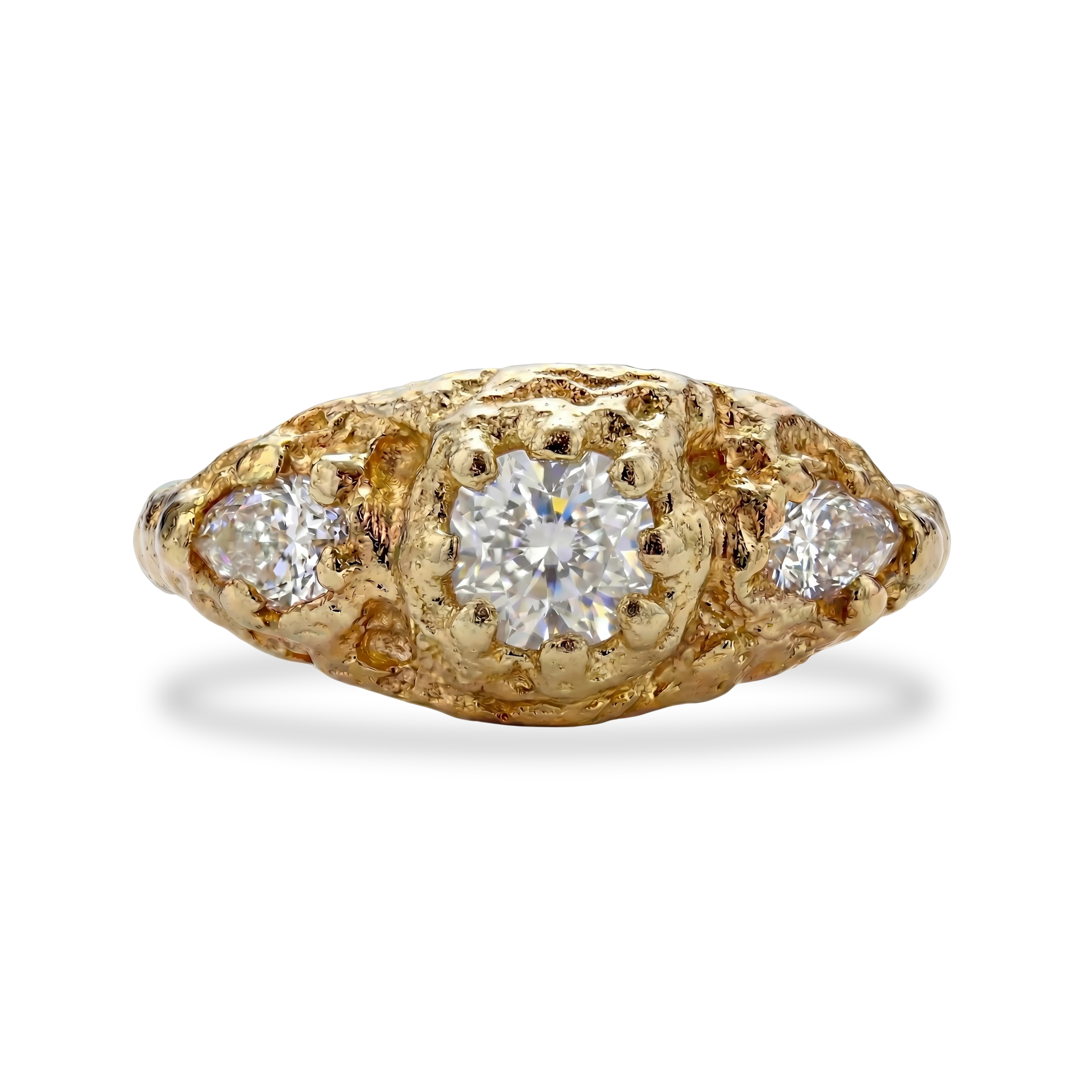 Gold ring with a diamond on a white background