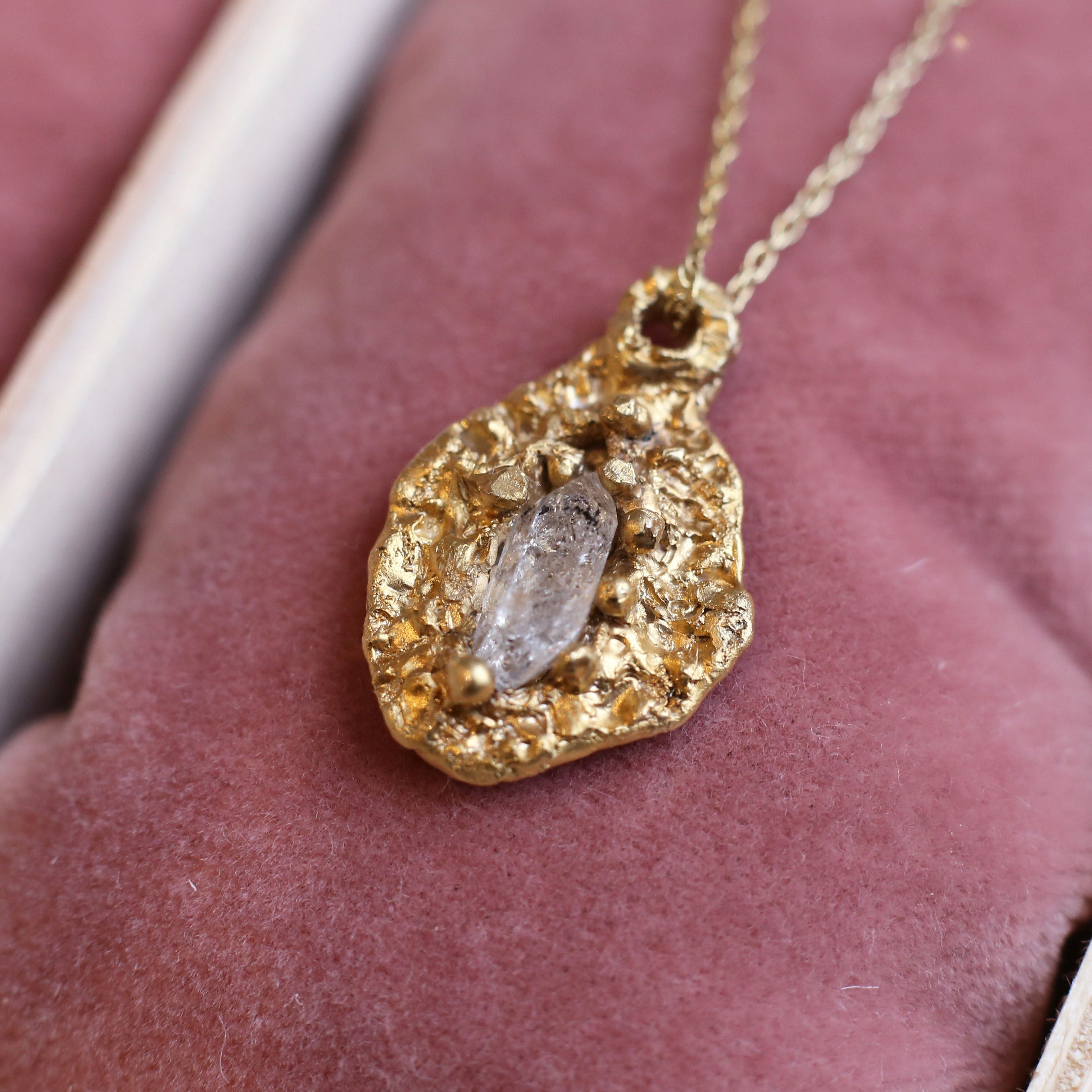 The Zeus Herkimer Necklace, gold plater sterling silver pendant necklace
