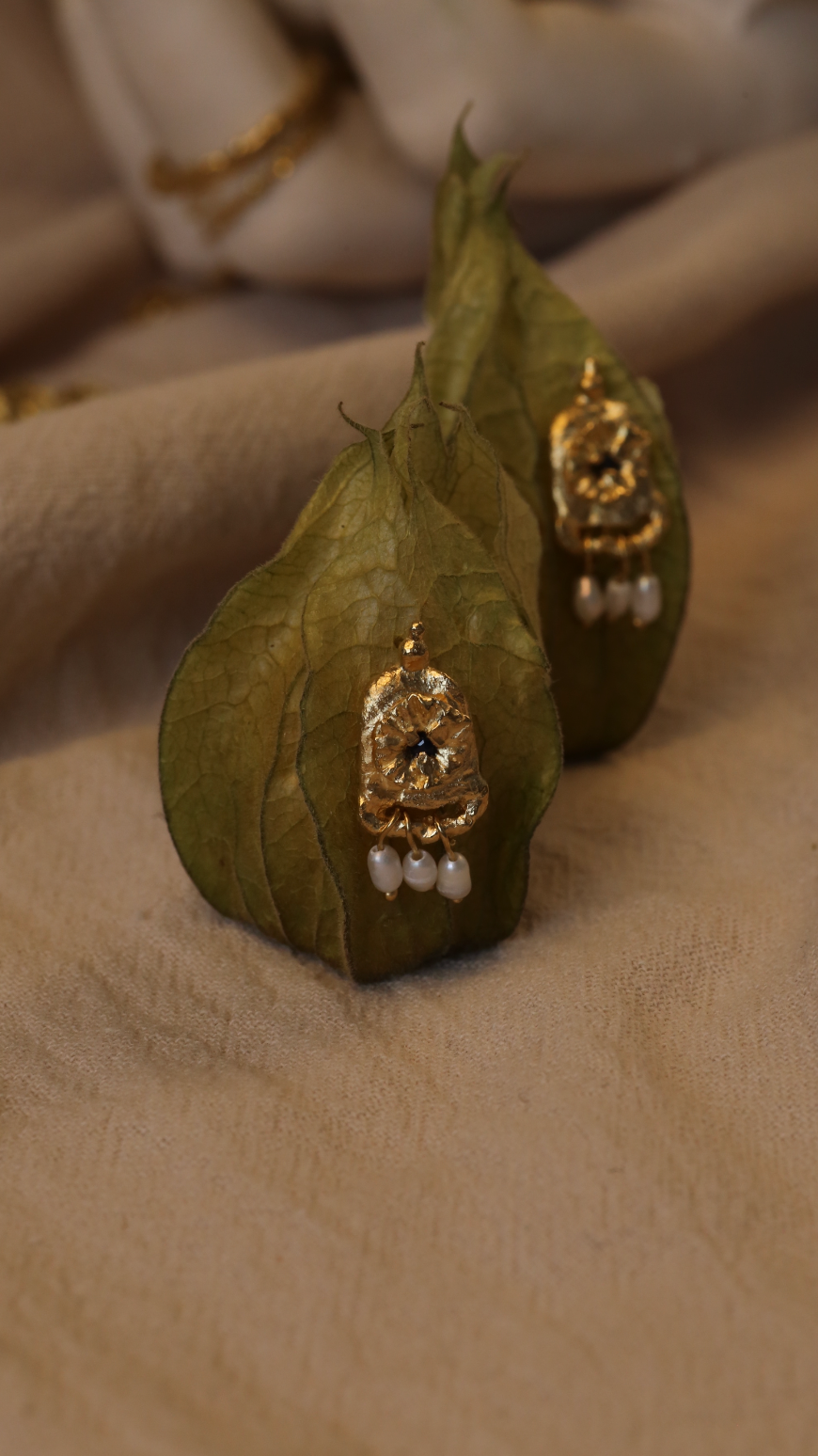 The Apis Vine Earrings gold vermeil lifestyle shot
