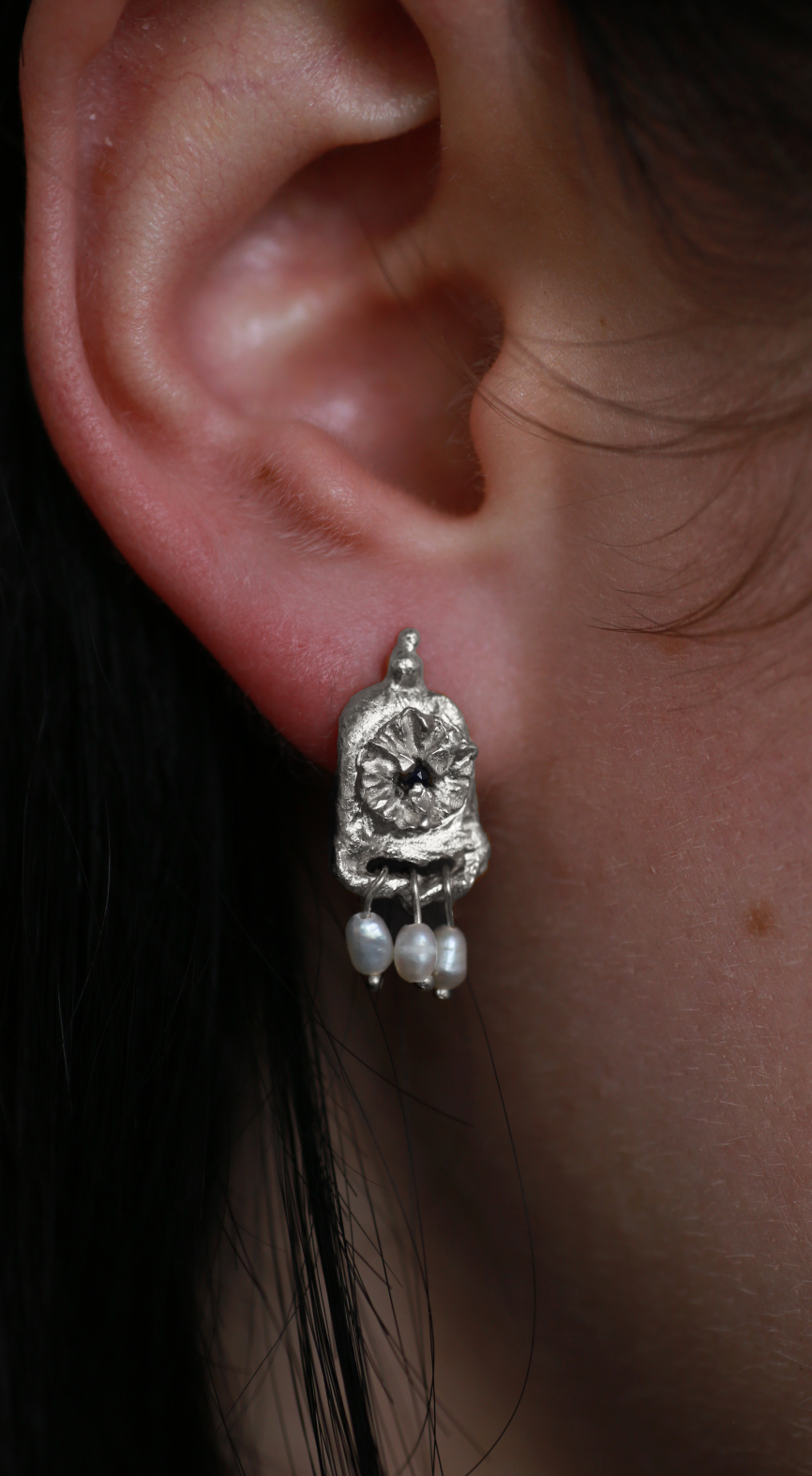 The Apis Vine Earrings sterling silver model shot