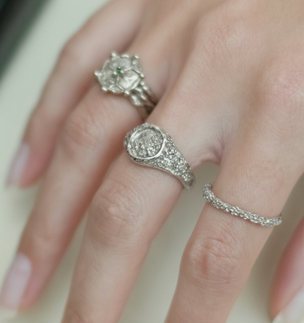 THE LYRIA BAND — Skinny Floral Stacking Band (Sterling Silver)