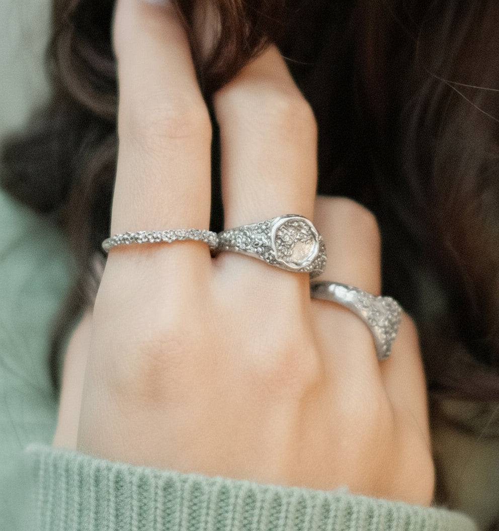 THE LYRIA BAND — Skinny Floral Stacking Band (Sterling Silver)