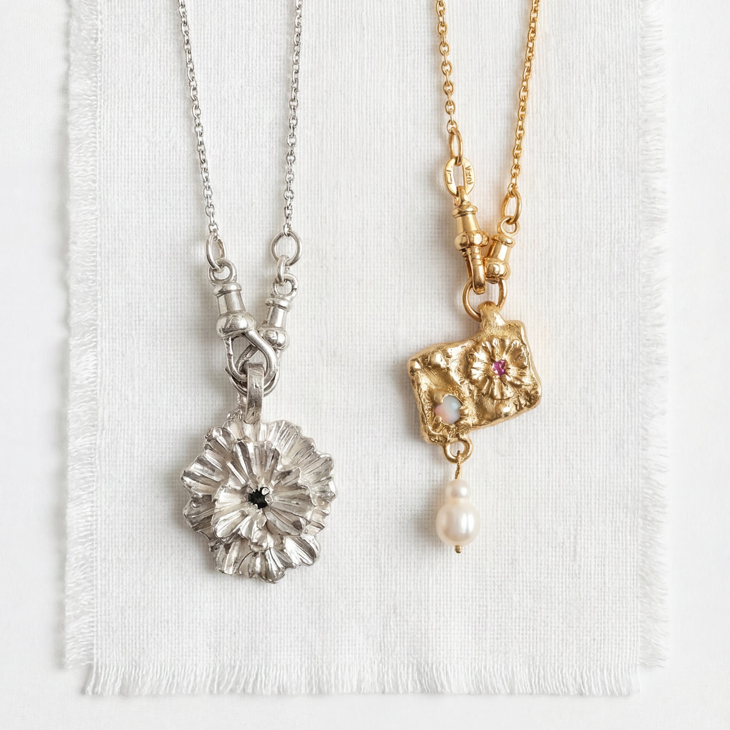Clematis Necklace - Engravable Floral Pendant in Sterling Silver & Gold Vermeil