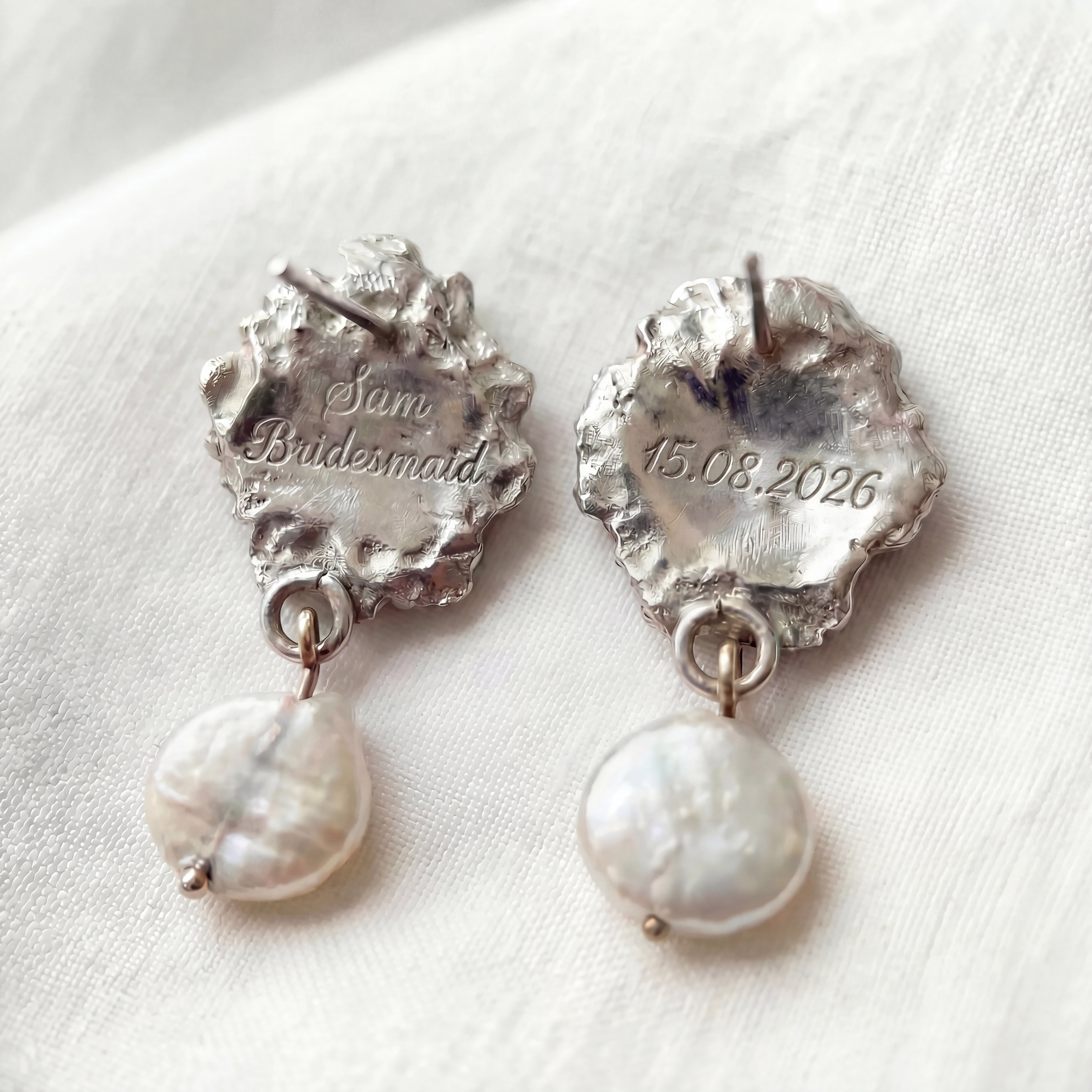 The Clematis Earrings - Engravable Floral Earrings in Sterling Silver & Gold Vermeil