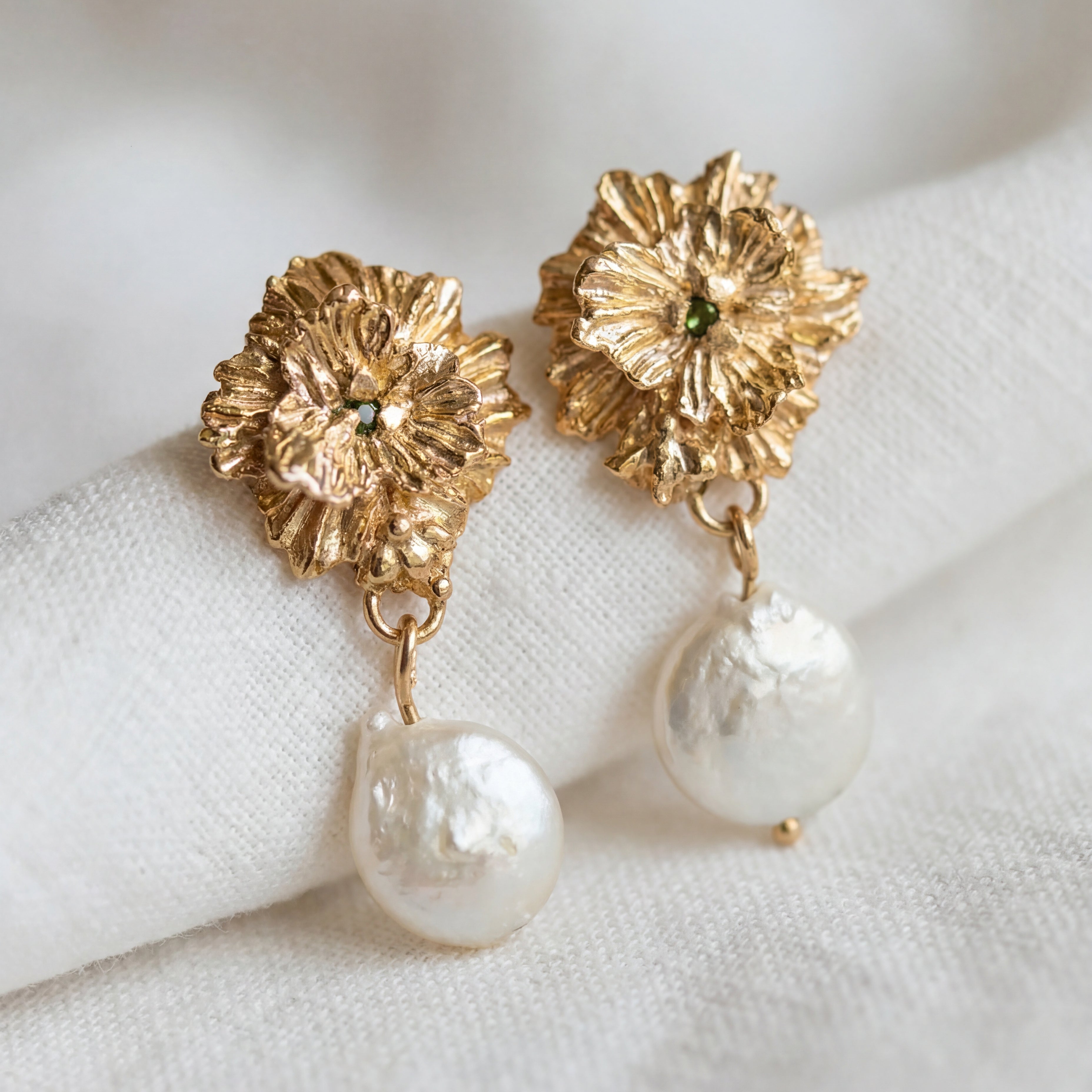 The Clematis Earrings - Engravable Floral Earrings in Sterling Silver & Gold Vermeil