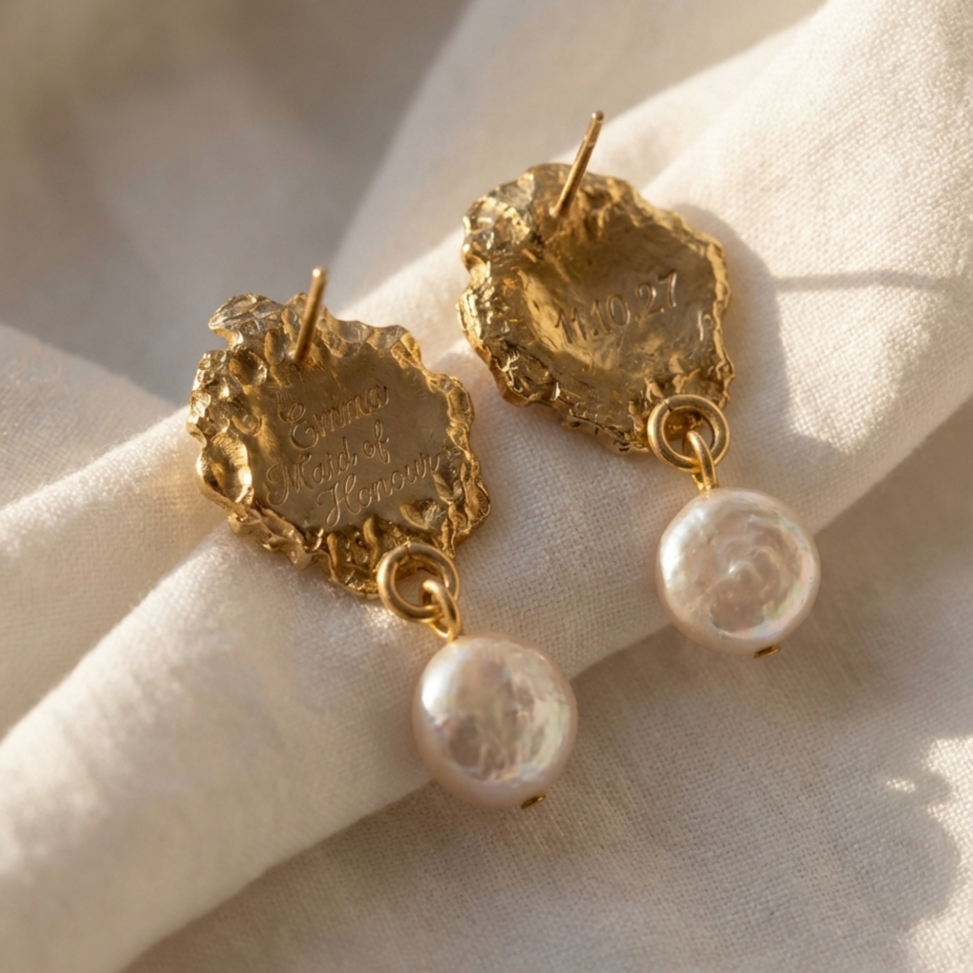 The Clematis Earrings - Engravable Floral Earrings in Sterling Silver & Gold Vermeil