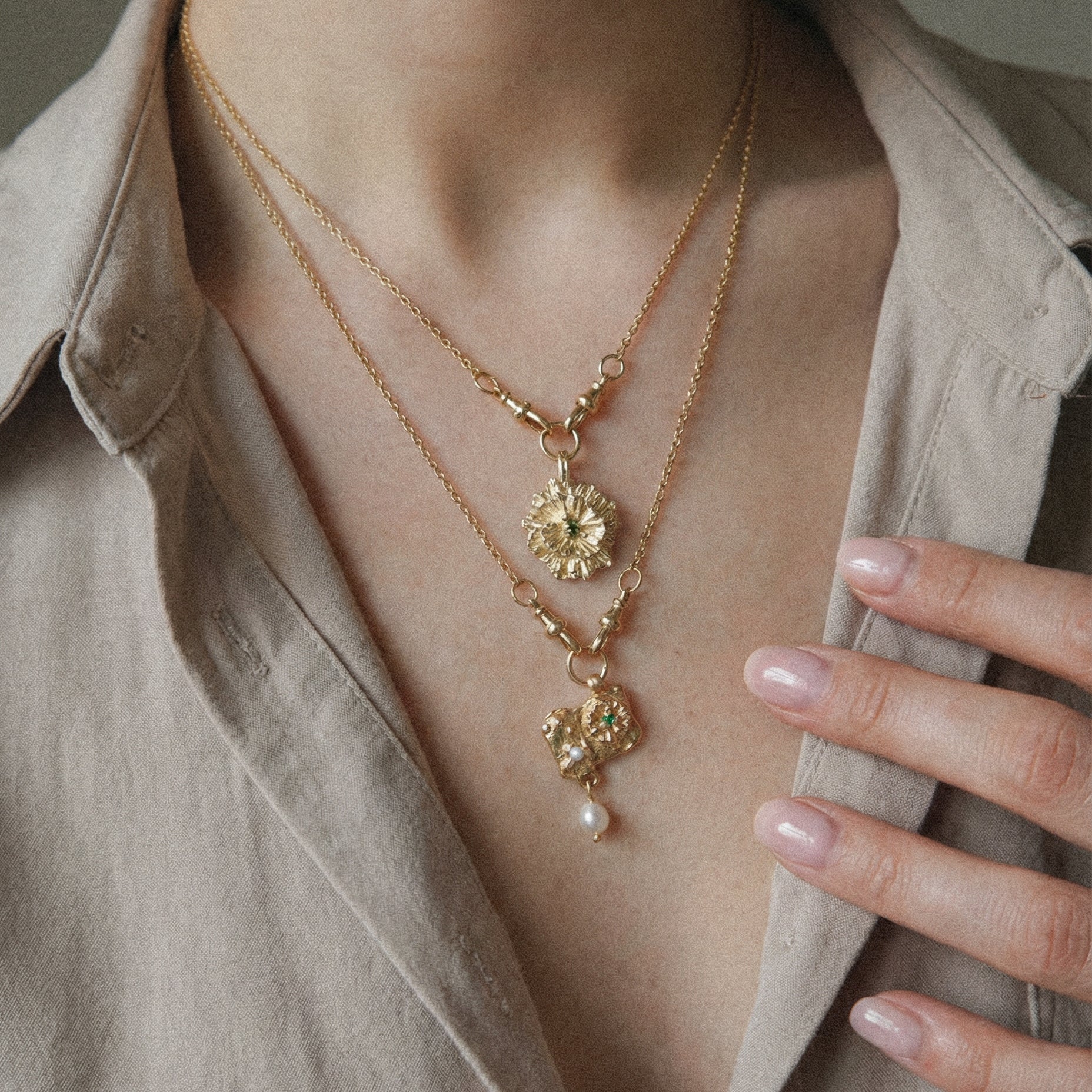 Clematis Necklace - Engravable Floral Pendant in Sterling Silver & Gold Vermeil