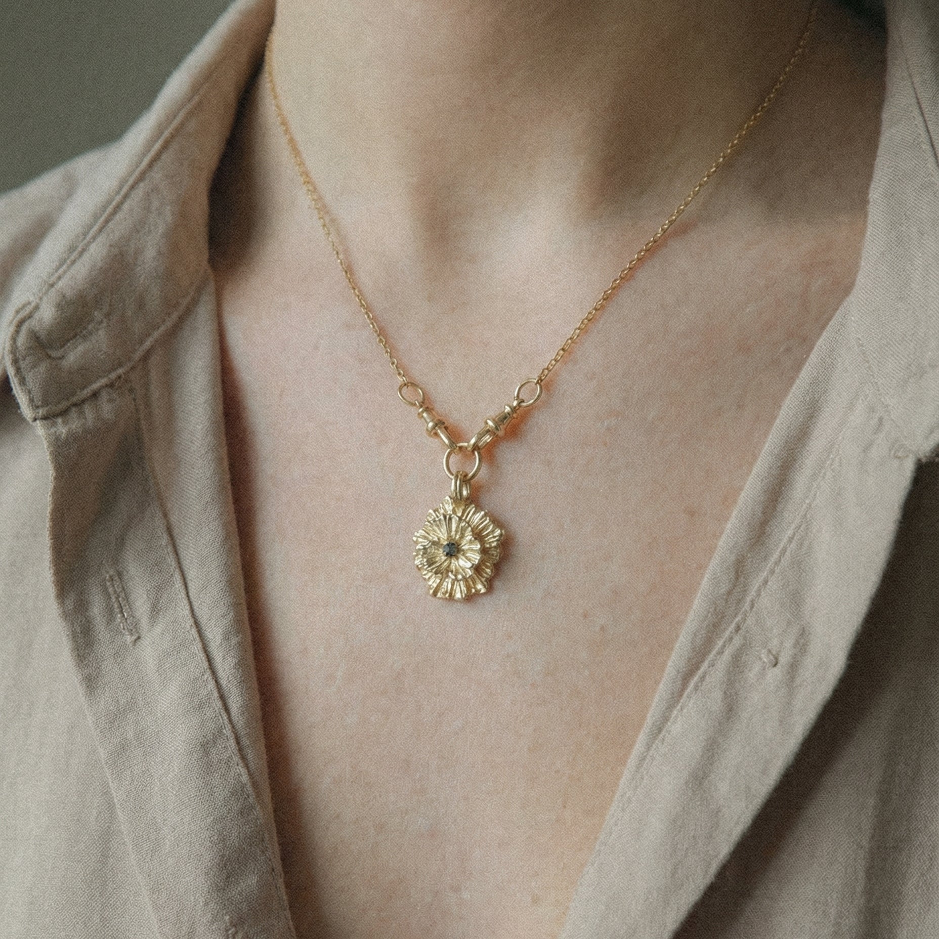 Clematis Necklace - Engravable Floral Pendant in Sterling Silver & Gold Vermeil