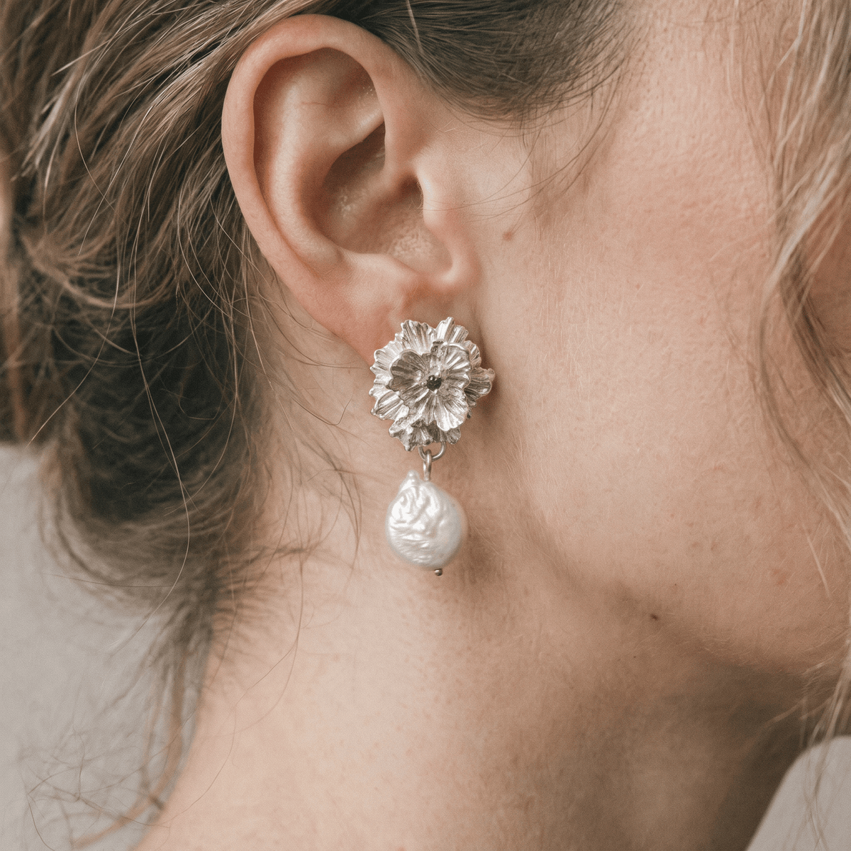 The Clematis Earrings - Engravable Floral Earrings in Sterling Silver