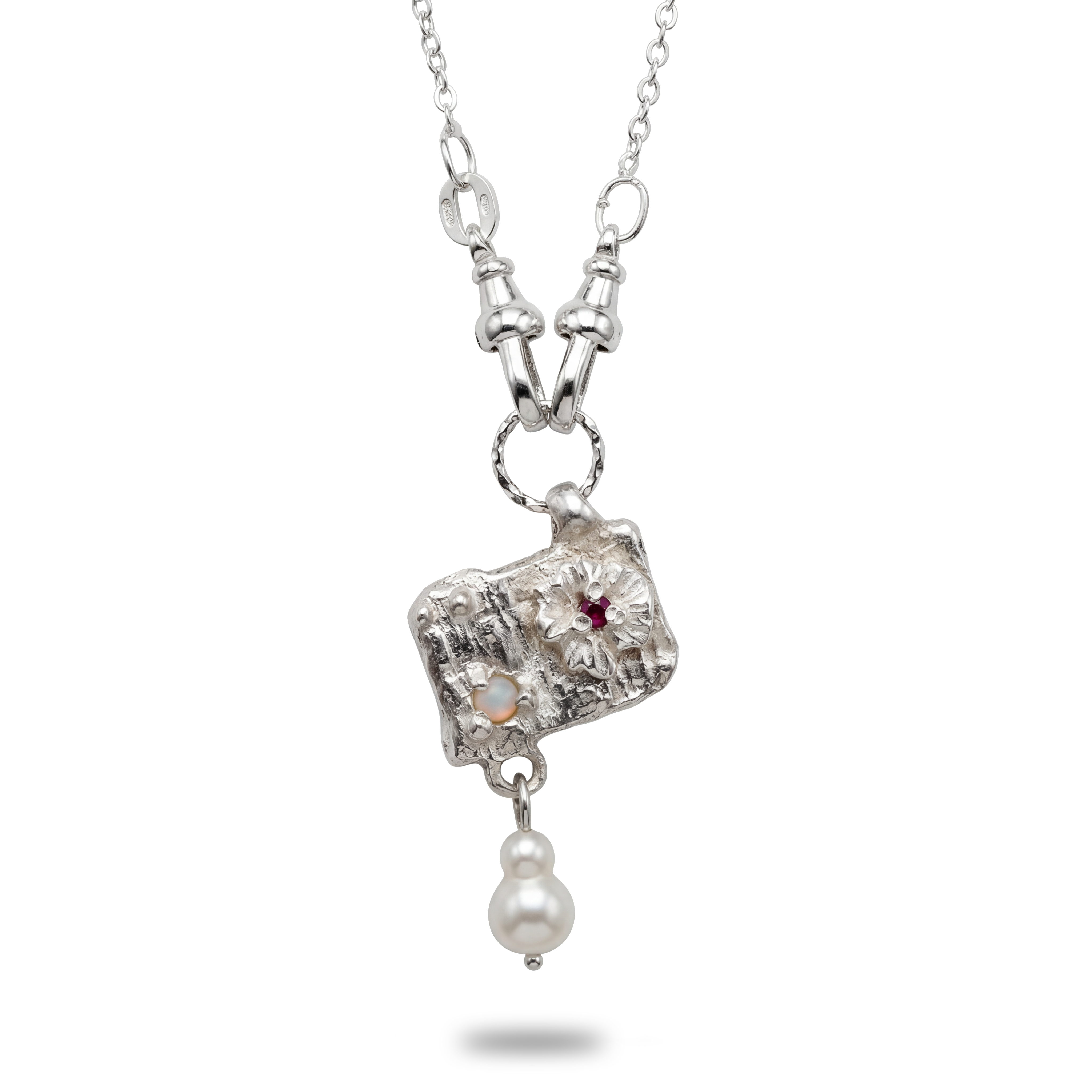 Tablet of Flora Necklace - Engravable Botanical Pendant in Sterling Silver & Gold Vermeil