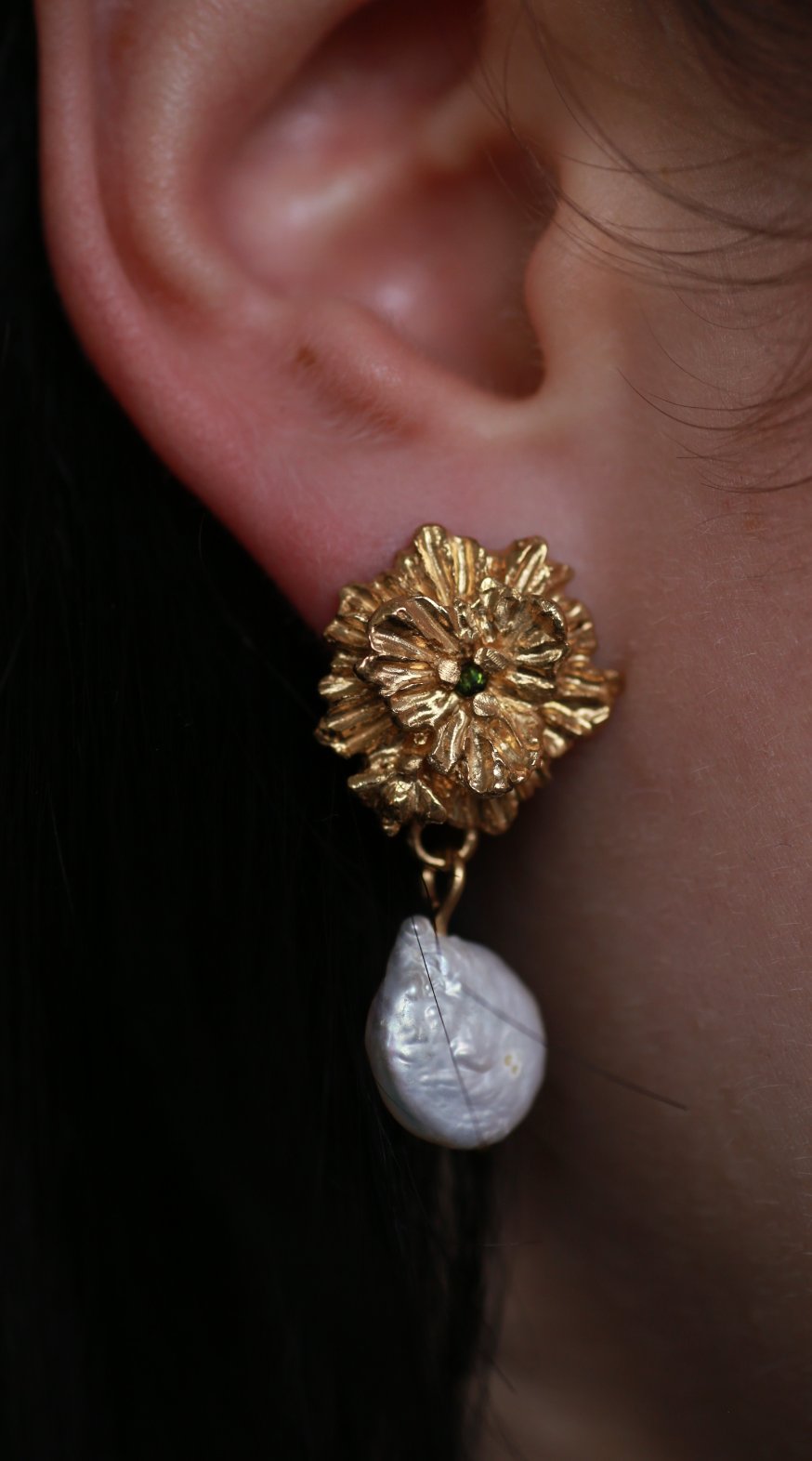 the clematis II earrings gold vermeil model shot