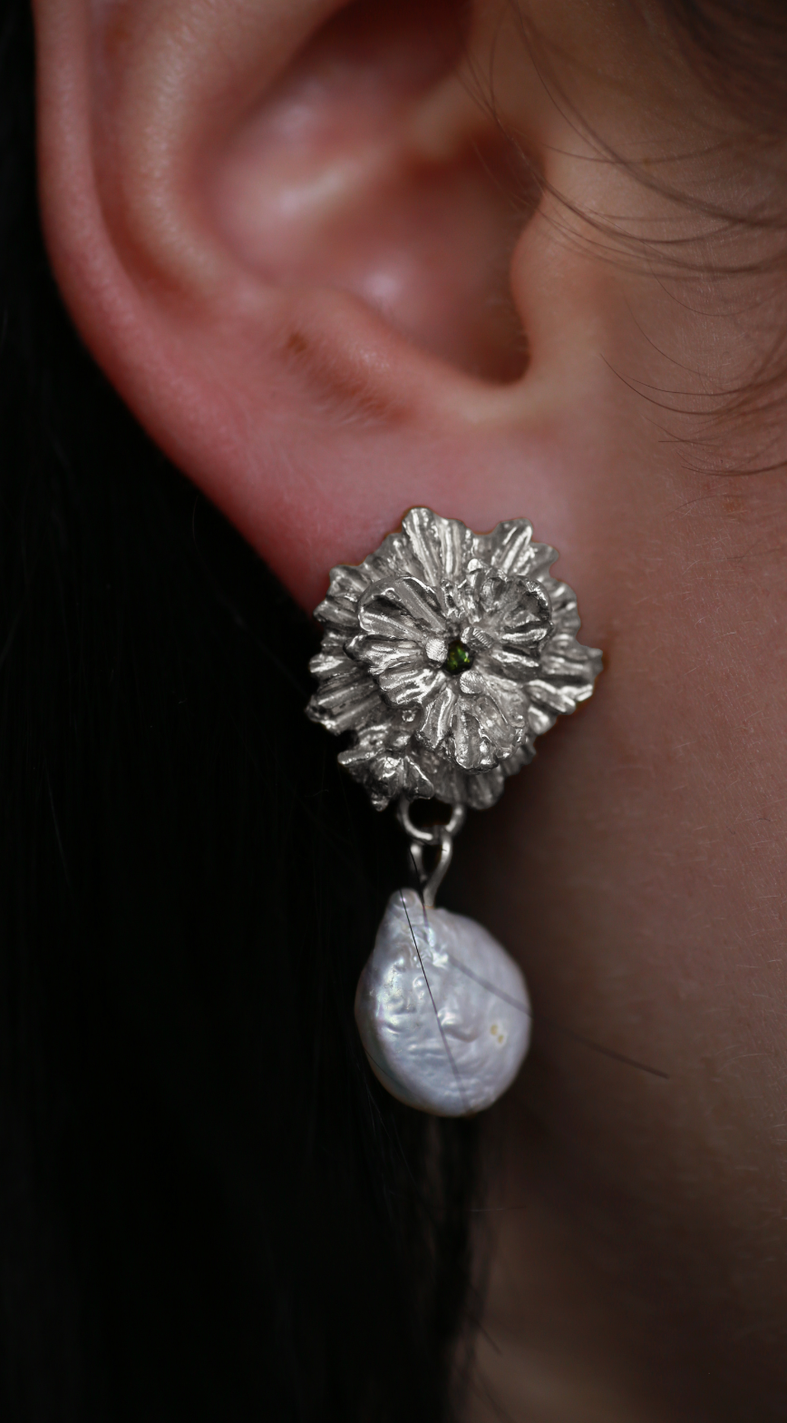the clematis II earrings sterling silver model shot