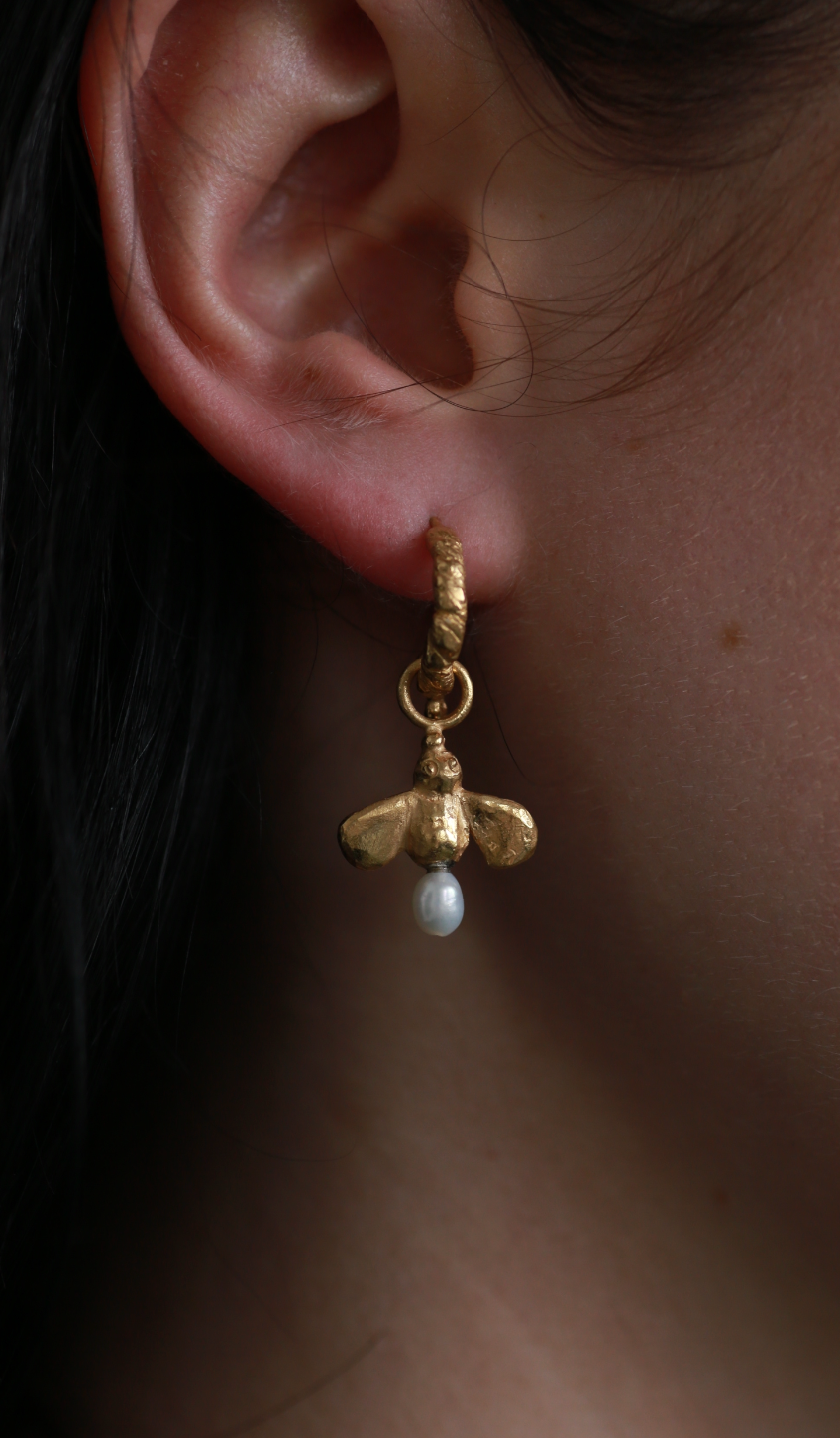 the honeybee drop earrings gold vermeil on model