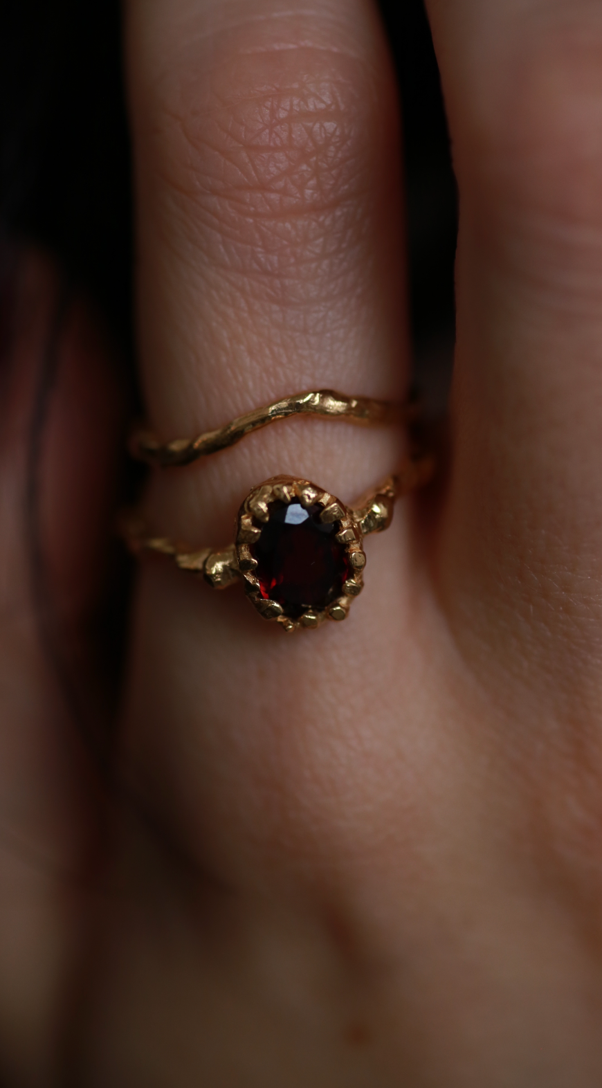 the royal ember ring closeup model shot gold vermeil