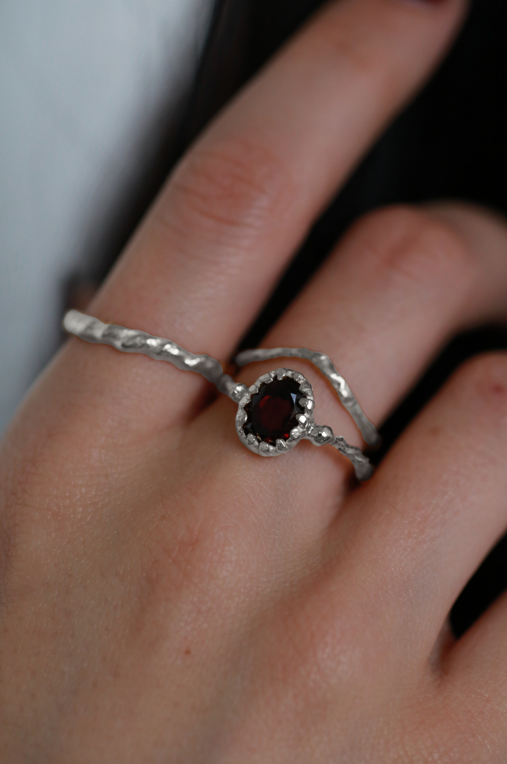 the royal ember stacking set model shot sterling silver