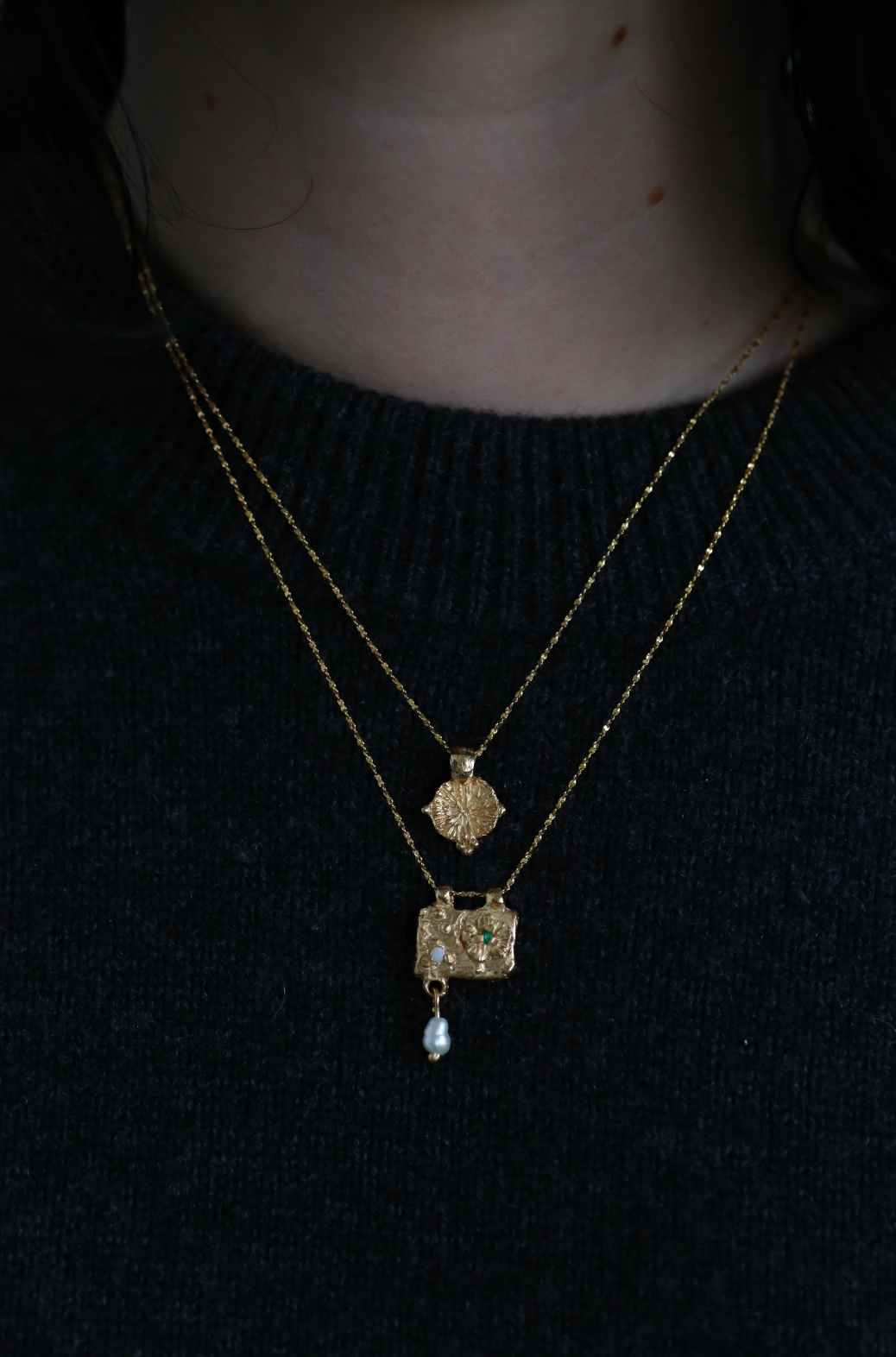 the tablet of flora necklace gold vermeil tacking set model shot