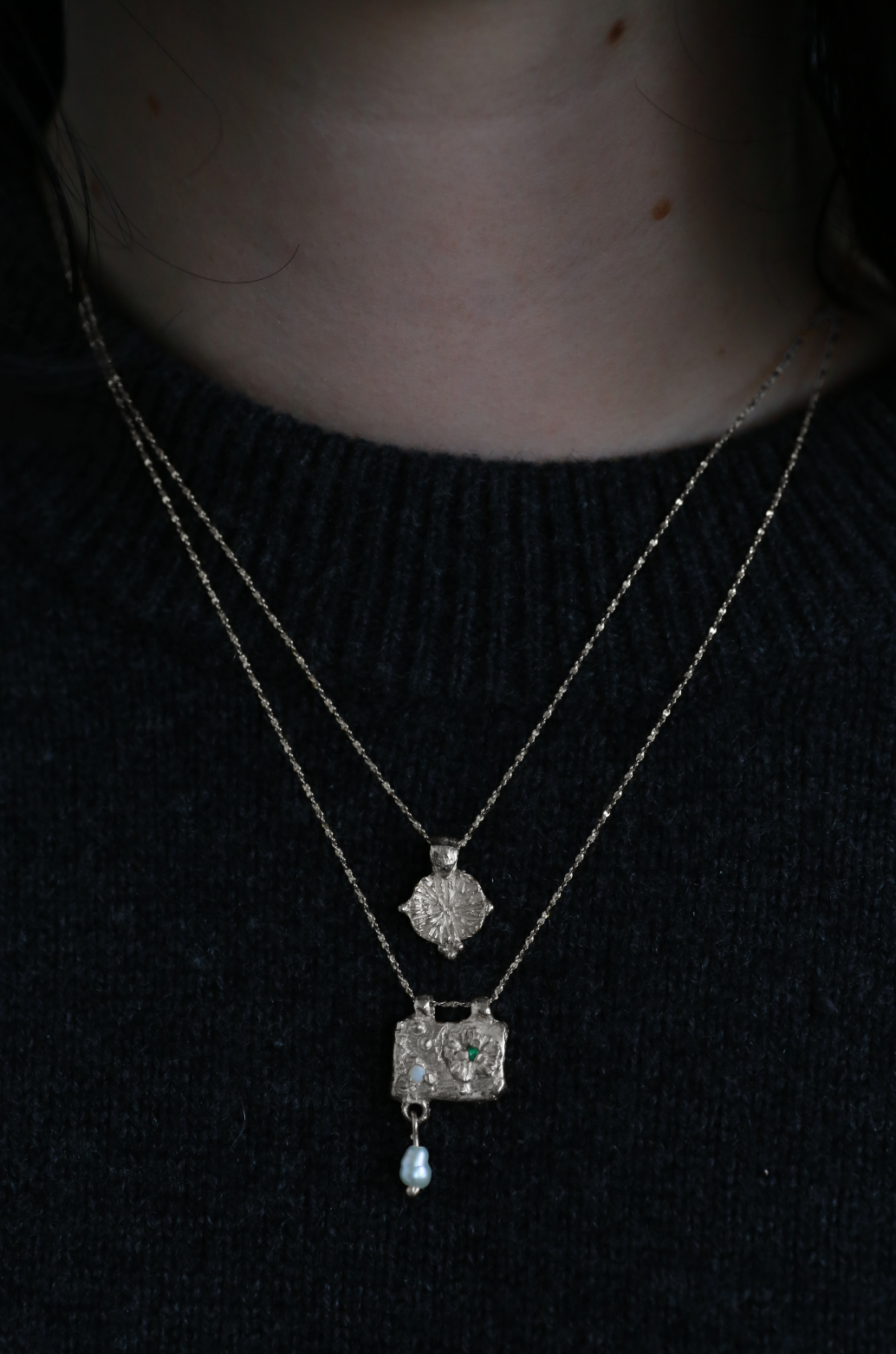 the tablet of flora necklace sterling silver stacking set model shot