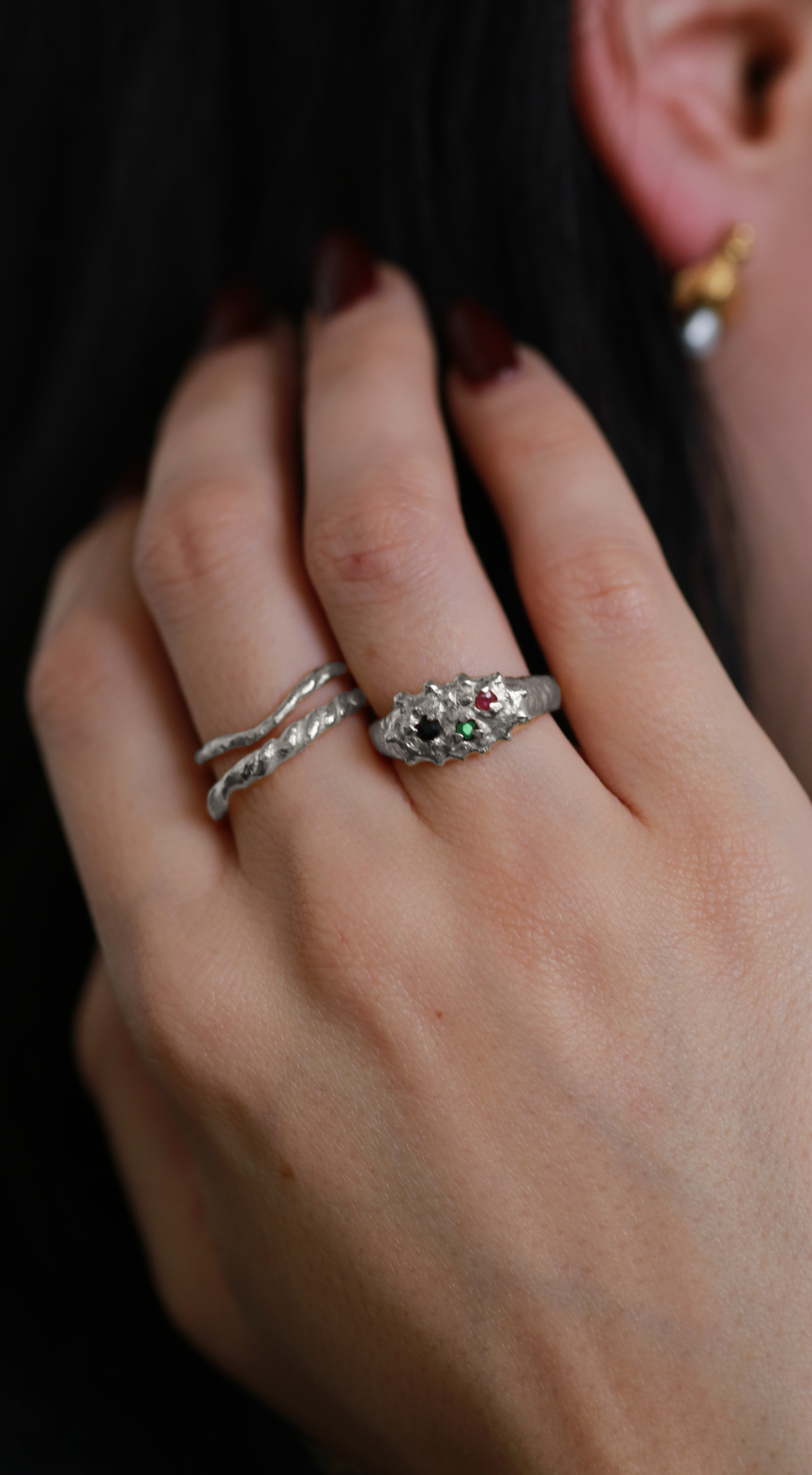 the triad ring sterling silver model shot and stacking set