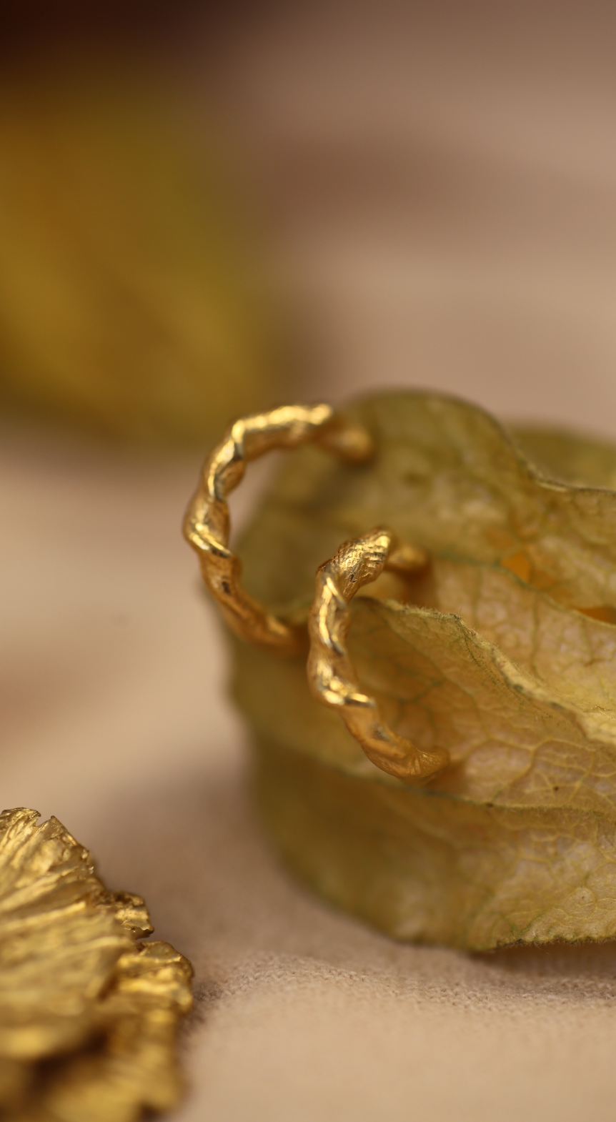 the twisted beeswax hoops in gold vermeil lifestyle shot