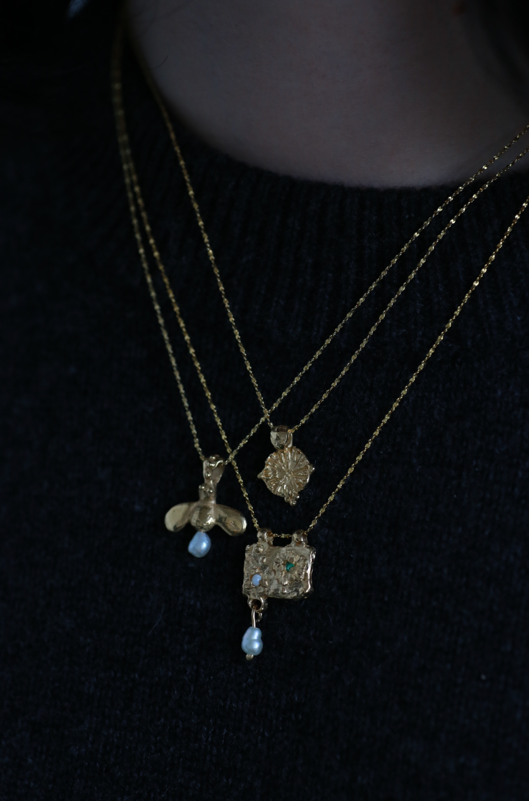 trio of stacking necklaces gold vermeil model shot