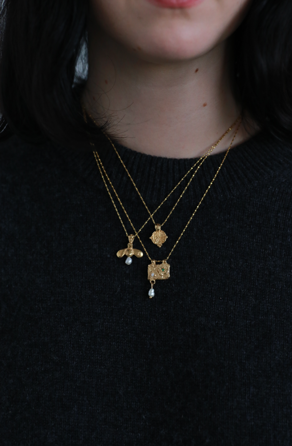 trio of stacking necklaces gold vermeil the forget me not amulet