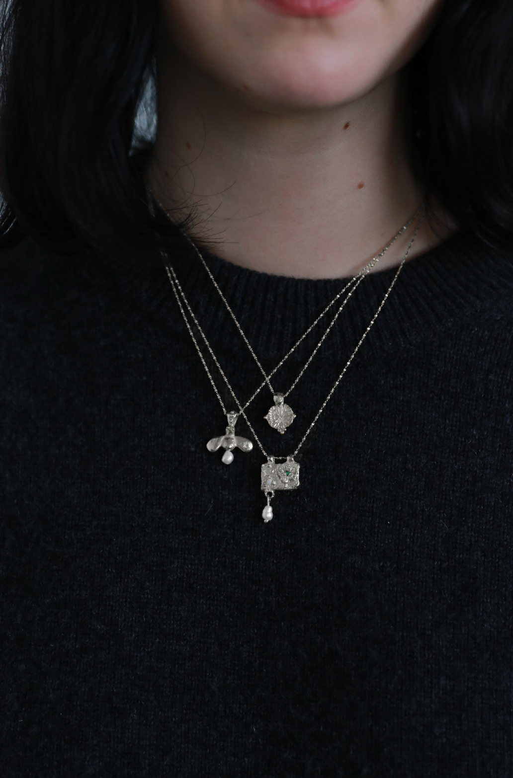 trio of stacking necklaces sterling silver the forget me not amulet